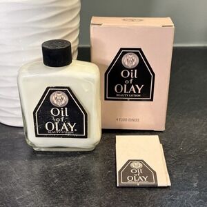 Vintage Oil Of Olay Beauty Fluid Lotion 4 oz Glass‎ Bottle ORIGINAL